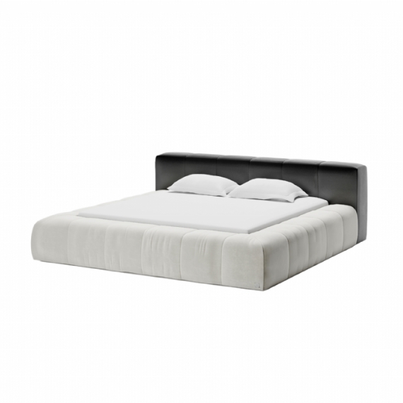 Bed Fabric - Off White / Leather Headboard - Black