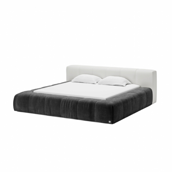 Bed Fabric - Black / Leather Headboard - White