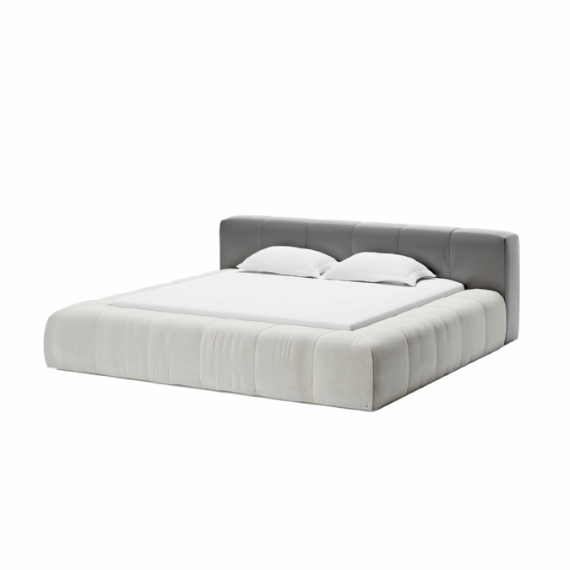 Bed Fabric - Off White / Leather Headboard - Grey