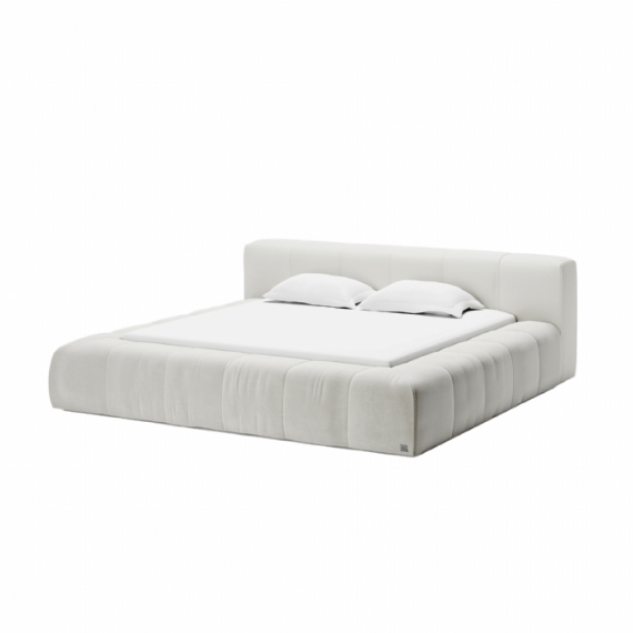 Bed Fabric - Off White / Leather Headboard - White